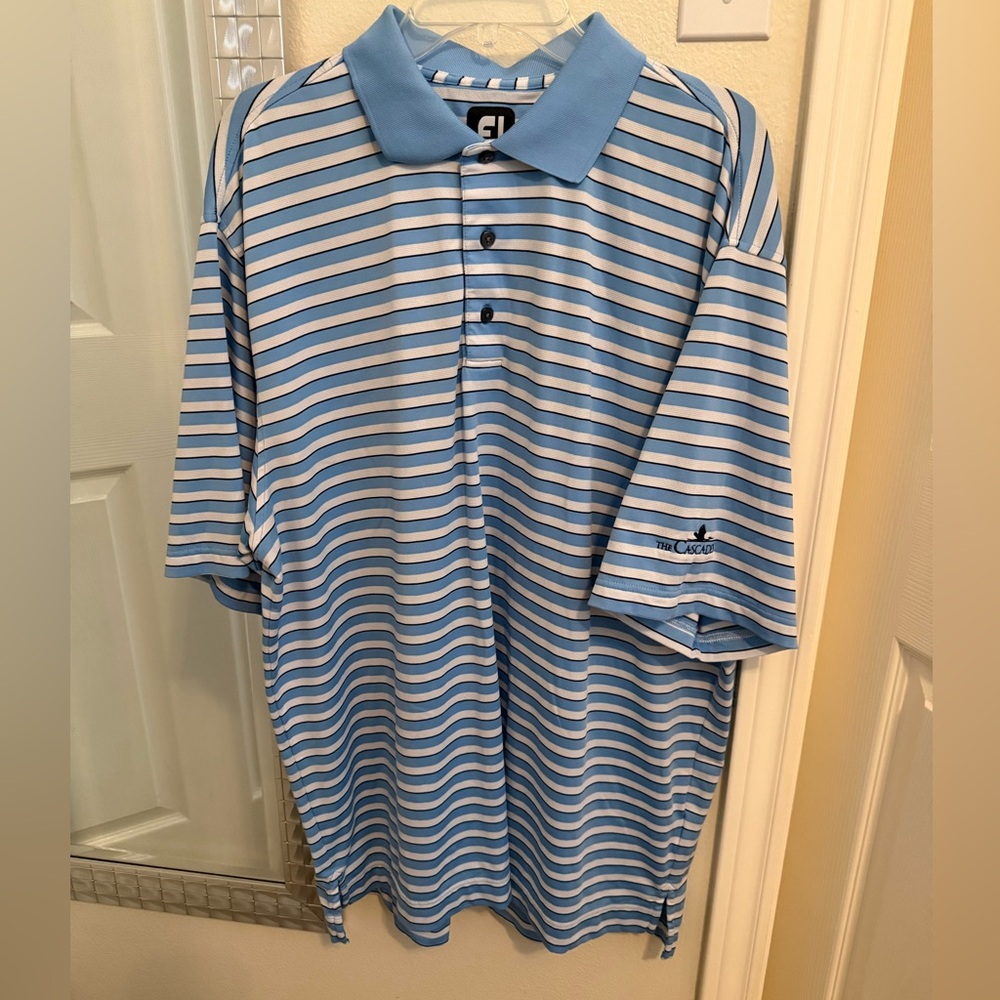 Footjoy Men’s Blue & White Striped Polo Shirt - XXL